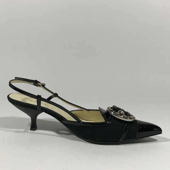 Prada LIKE NEW Fabric & Patent Leather Slingback - Picture 4 of 7